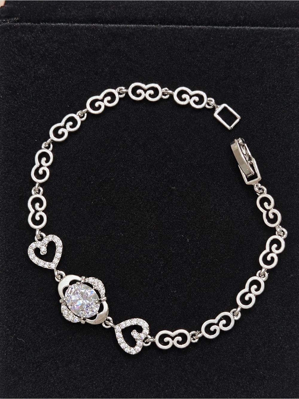 White Gold Plated Heart & Halo CZ Bracelet
